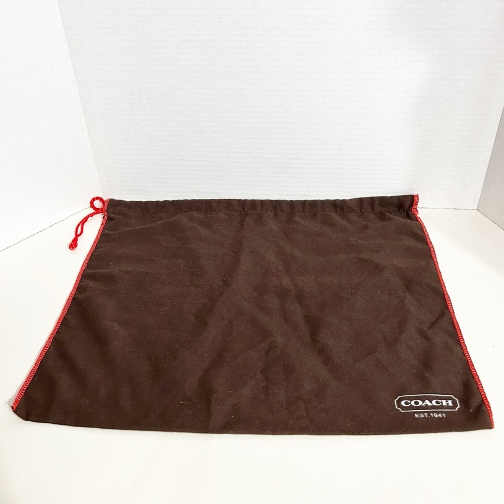 Coach Brown Dust Bag Accessory with Red Trim Drawstring Storage Bag